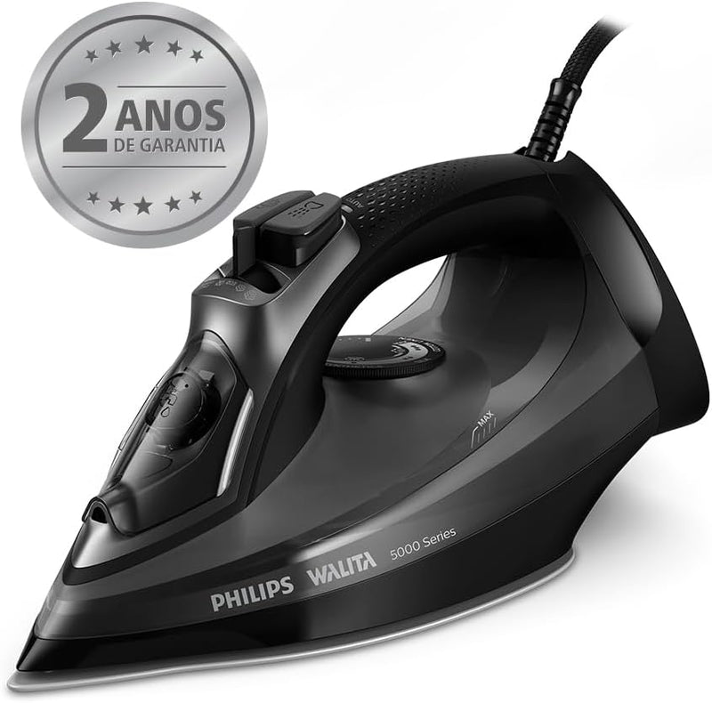 Ferro A Vapor Série 5000, Philips Walita, Preto, 1470W, Vapor constante de 25 g/min, Sistema de vapor extra de 180 g, SteamGlide Plus (DST5040/85), 110v