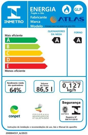 Fogão 5 Bocas Preto com Mesa de Vidro Atlas Agile Up Bivolt