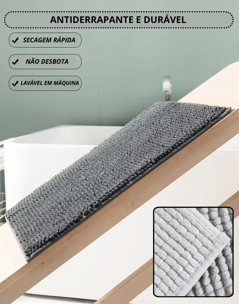 Kit 3 Tapetes para Banheiro Bolinha Microfibra Absorvente MINICASA (Cinza)