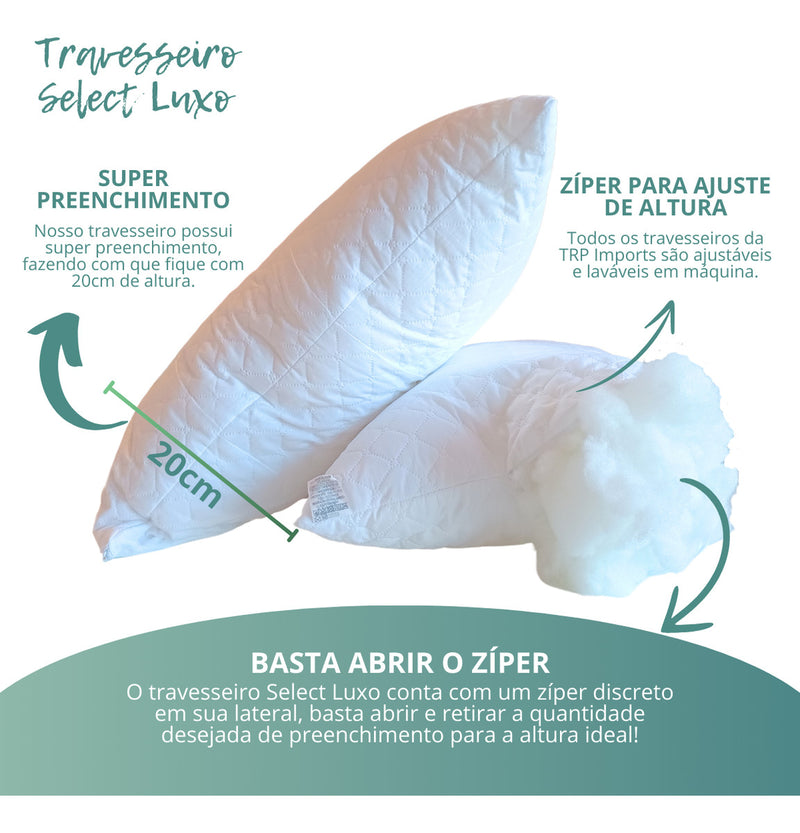 Kit 2 Travesseiros Select Luxo fibra antialérgica 70cm e 50cm branco