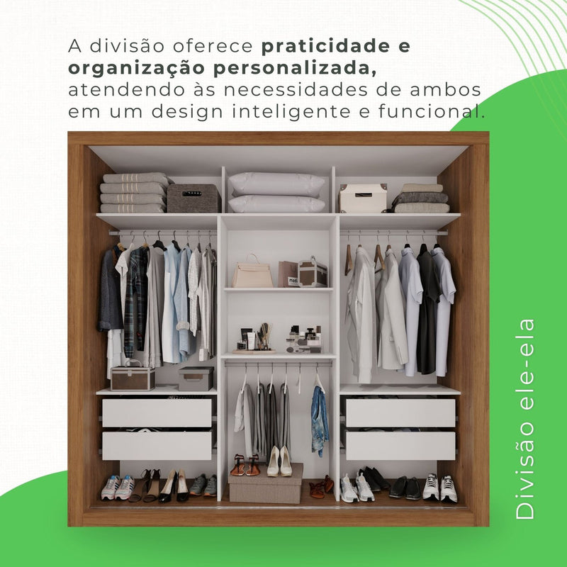 Guarda Roupa Casal 3 Portas Com Espelho 4 Gavetas Costa Rica