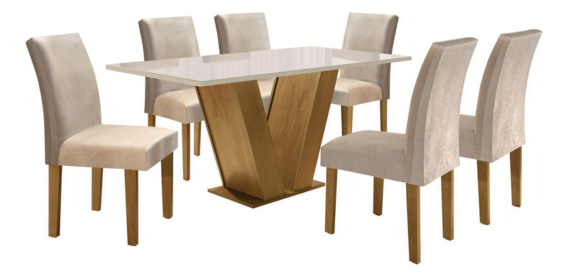 Mesa De Jantar Tampo De Vidro 6 Cadeiras Espanha Eb