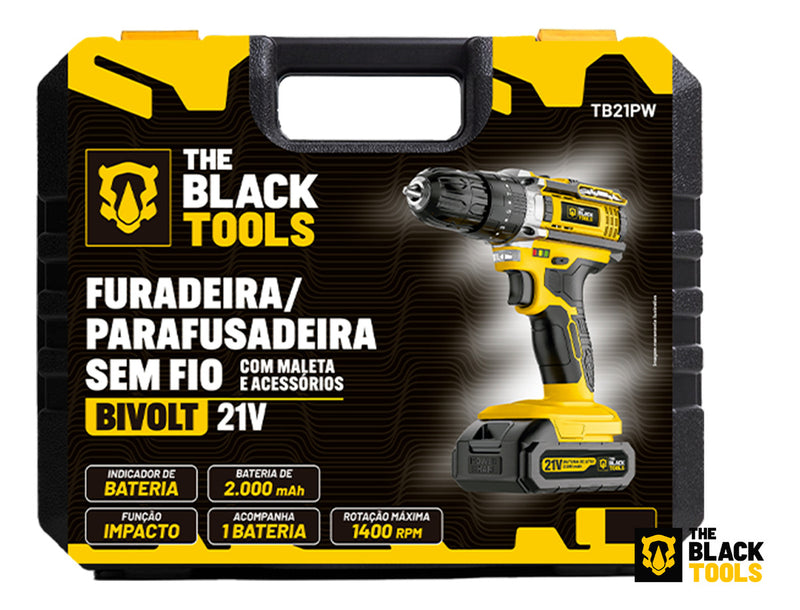 Parafusadeira E Furadeira Impacto The Black Tools Tb-21pw 21v 3/8 Cor Amarelo Frequência 50/60 Hz 110v/220v