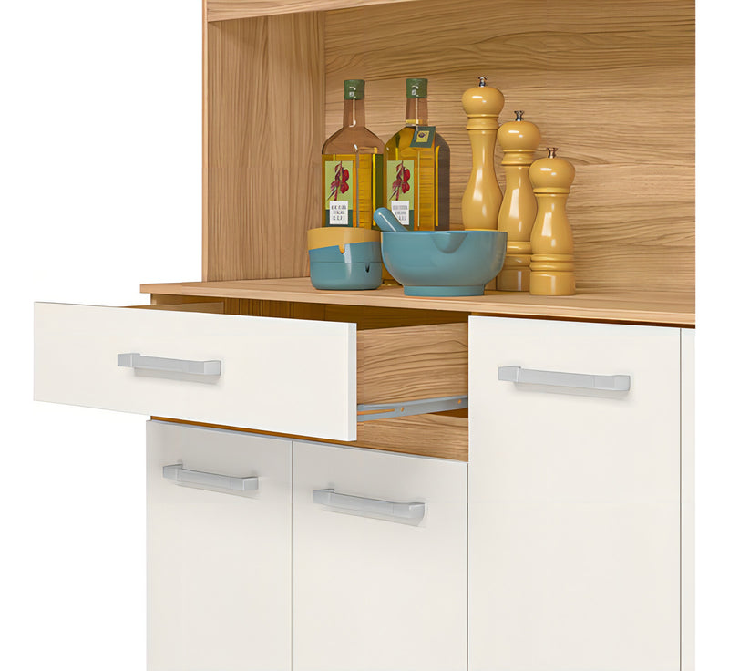 Armário Cozinha Magazin 120 7 Portas 1 Gaveta Nicioli Cor Freijó/off White Cristal
