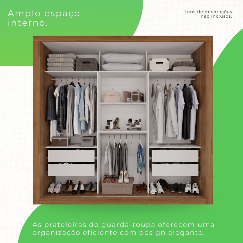 Guarda Roupa Casal 3 Portas Com Espelho 4 Gavetas Costa Rica