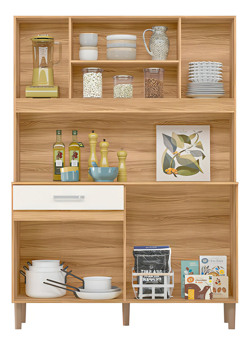Armário Cozinha Magazin 120 7 Portas 1 Gaveta Nicioli Cor Freijó/off White Cristal
