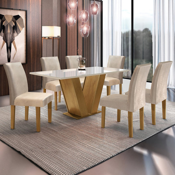 Mesa De Jantar Tampo De Vidro 6 Cadeiras Espanha Eb