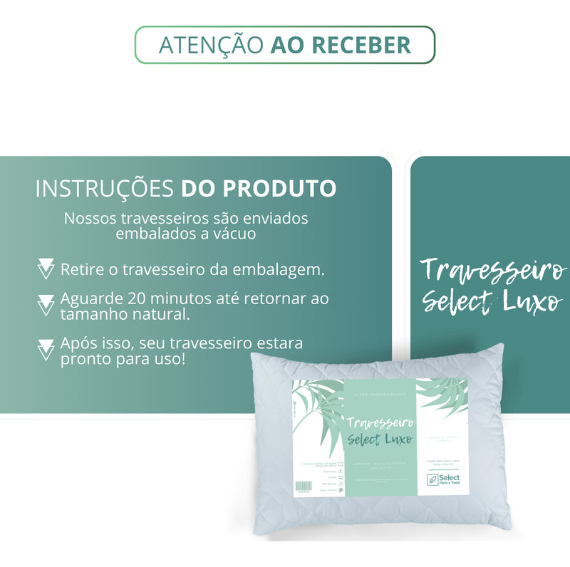 Kit 2 Travesseiros Select Luxo fibra antialérgica 70cm e 50cm branco