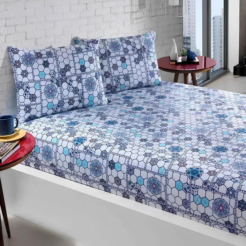 kit 03 Lençol De Baixo Casal Padrão Estampado Com Elástico Avulso Toque Macio