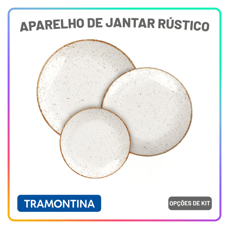 Aparelho de Jantar Rústico Marrom Tramontina Jogo de Pratos Rasos, Fundos e Sobremesa Opções de Kits