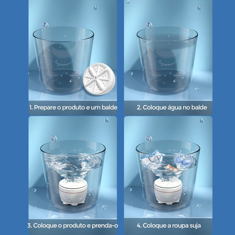 Mini Máquina de Lavar Roupas Panos Toalhas no Balde Portátil Ultrassônica  - Lavanderia USB Lava Louças Branco com USB