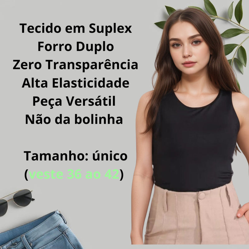 KIT com 2 Croppeds Femininos Suplex Premium- Cropped Feminino Top Liso Básico Regata Suplex Forro Duplo Nadador