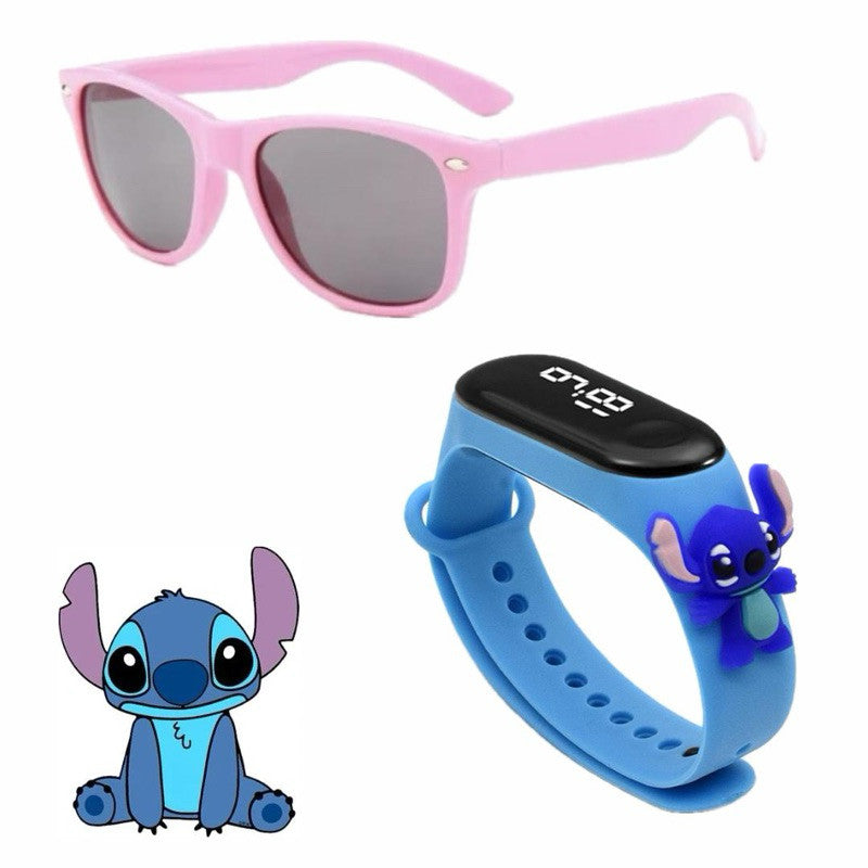 Kit Hora de Brilhar – Relógio LED + Óculos Fashion! - Relógio Super Heróis Homem Aranha Homem de Ferro Hulk Stitch Menino Menina Criança PROMOÇÃO