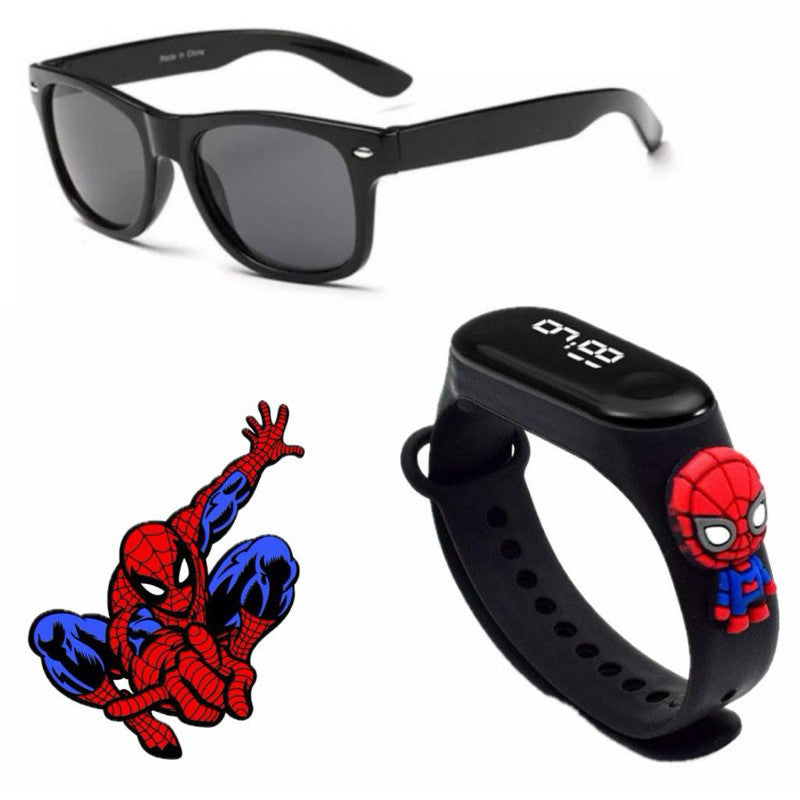 Kit Hora de Brilhar – Relógio LED + Óculos Fashion! - Relógio Super Heróis Homem Aranha Homem de Ferro Hulk Stitch Menino Menina Criança PROMOÇÃO