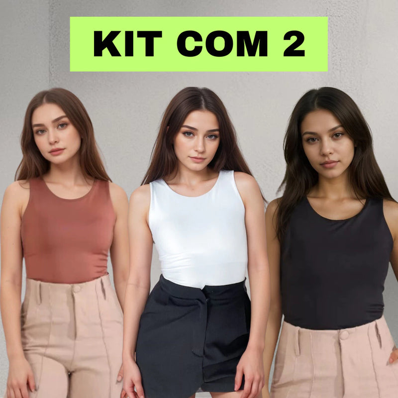 KIT com 2 Croppeds Femininos Suplex Premium- Cropped Feminino Top Liso Básico Regata Suplex Forro Duplo Nadador